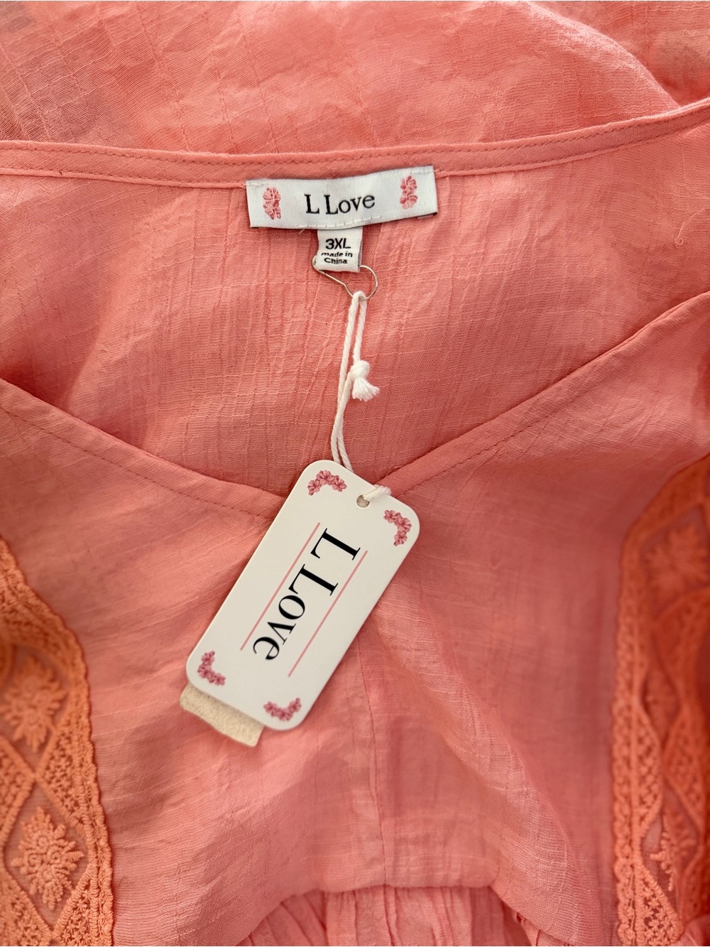 NEW | L Love | Coral Pink Boho Summer Long Sleeve Top - Size 3X - Picture 5 of 5